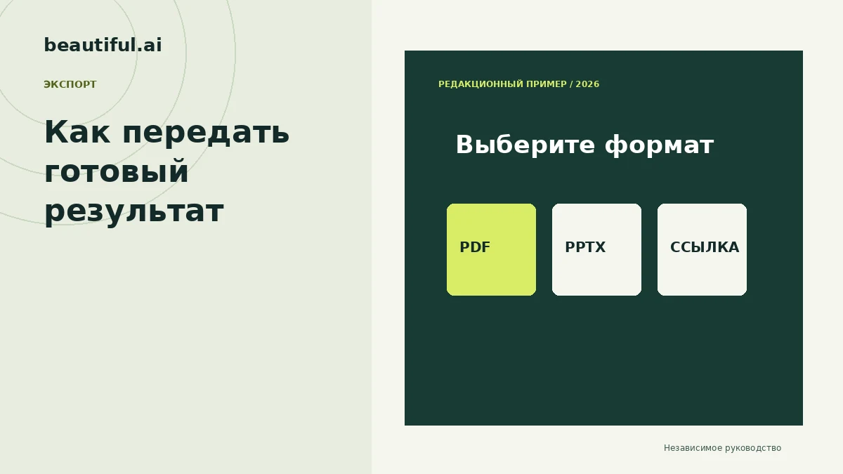 Сравнение способов передачи презентации в PDF, PPTX и по ссылке